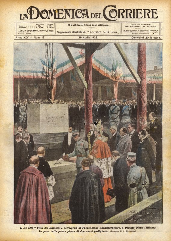 A Király az Olgiate Olonai (Milánó) tuberkulózisellenes munka gyermekvillájában alkotó: Achille Beltrame