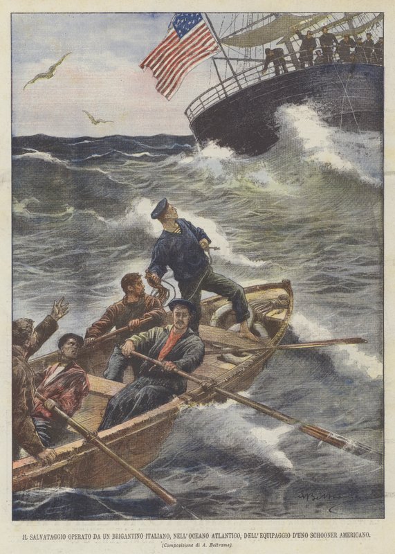 Egy olasz brigantin megmentése az Atlanti-óceánon, az amerikai scooner legénységből alkotó: Achille Beltrame