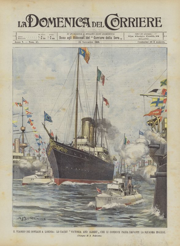 Az uralkodók londoni útja, az őket vezető Victoria és Albert jacht elhalad az angol csapat előtt alkotó: Achille Beltrame
