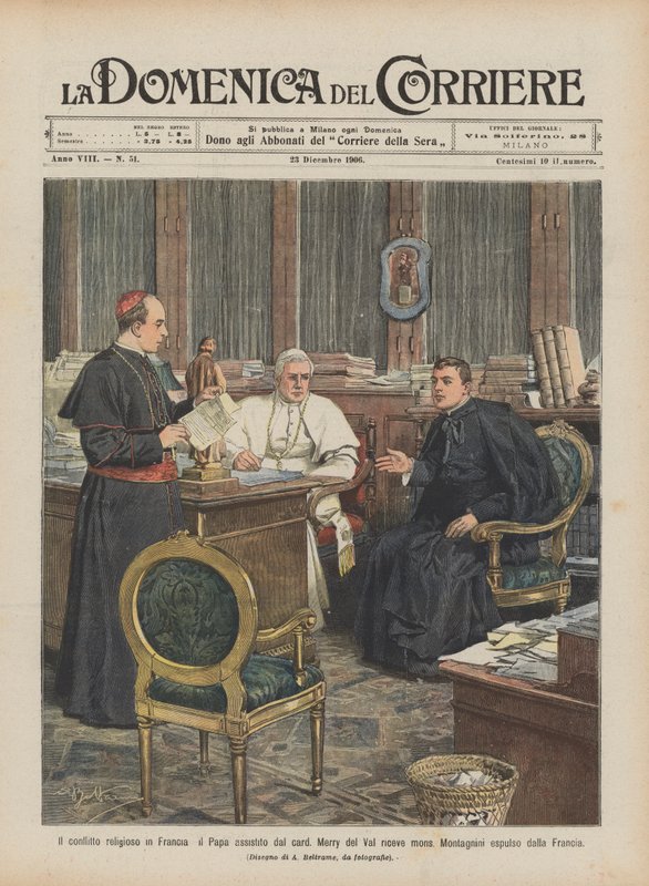 A franciaországi vallási konfliktus, a pápa Card, Merry del Val segítségével Msgr? alkotó: Achille Beltrame