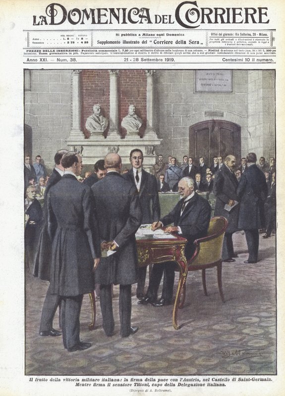 Az olasz katonai győzelem gyümölcse, a békekötés Ausztriával, Saint-Germain kastélyában alkotó: Achille Beltrame