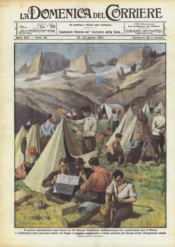 Az Uoeini nagyszerű sátrazása Val Masino-ban (Valtellina) alkotó: Achille Beltrame