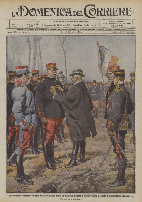 Poincare elnök a vitézségért katonai kitüntetést adományoz Generalissimo Joffre-nak. alkotó: Achille Beltrame