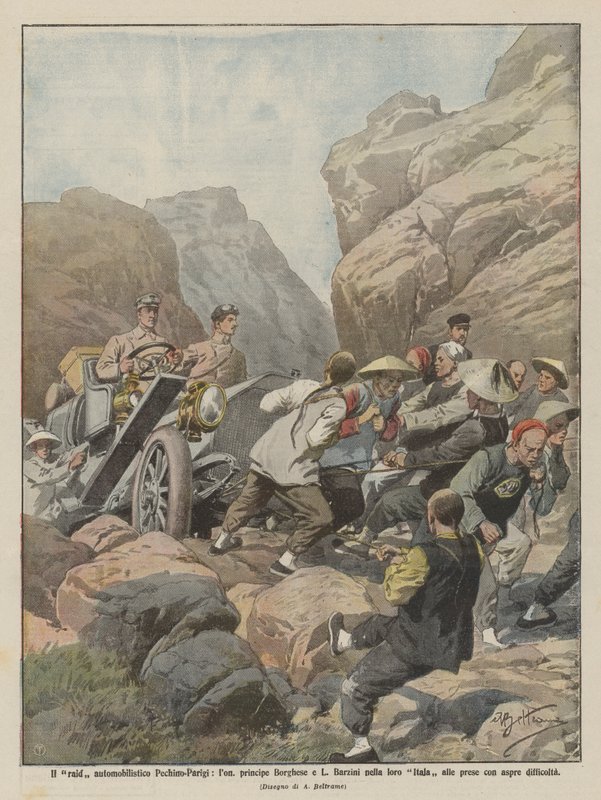 A Peking-Párizs autós razzia, lon, Borghese herceg és L, Barzini az Italában? alkotó: Achille Beltrame