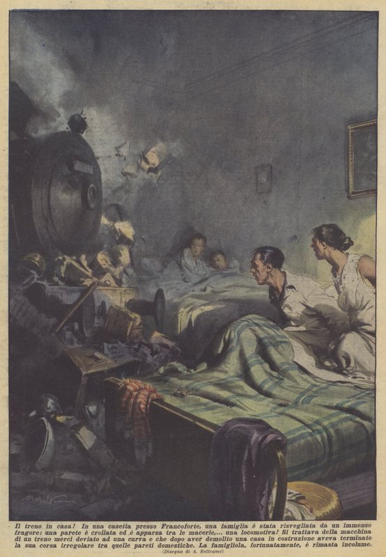 A vonat a házban! alkotó: Achille Beltrame