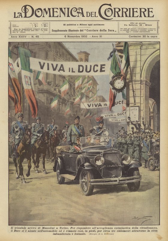 Mussolini diadalmas érkezése Torinóba alkotó: Achille Beltrame