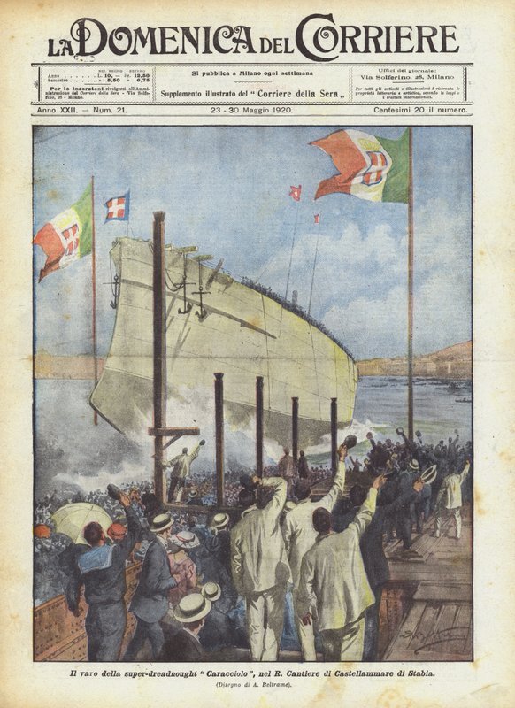 A szuper-dreadnought Caracciolo elindítása az R Cantiere di Castellammare di Stabiában alkotó: Achille Beltrame