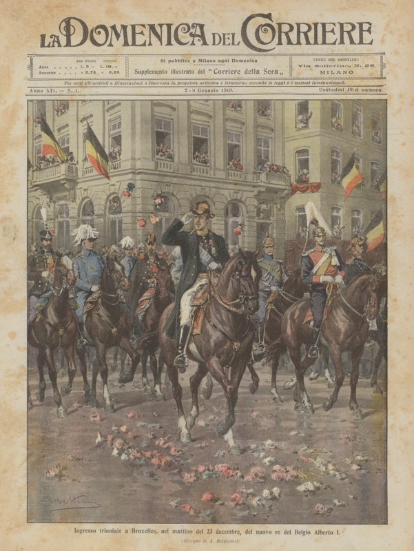 I. Albert új belga király diadalmas belépése Brüsszelbe december 23-án reggel alkotó: Achille Beltrame