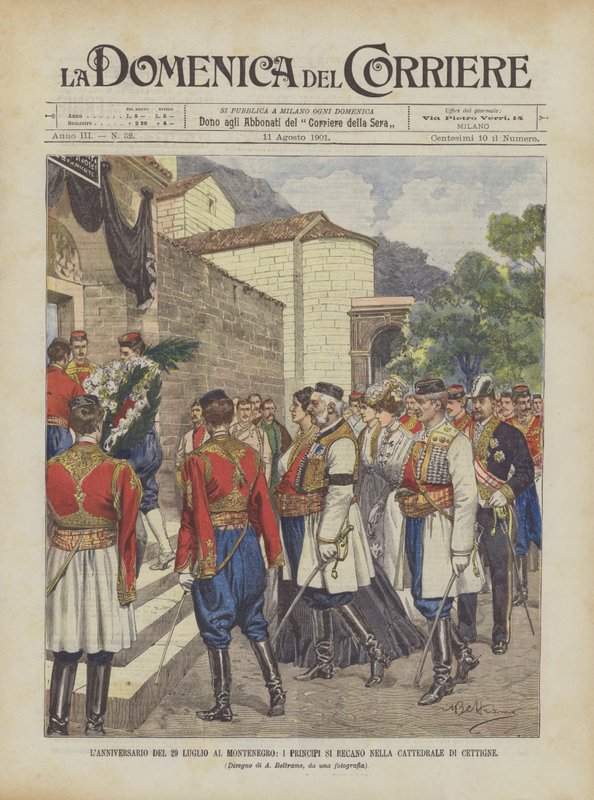 Július 29-én Montenegróban a hercegek a Cettigne-székesegyházba mennek alkotó: Achille Beltrame