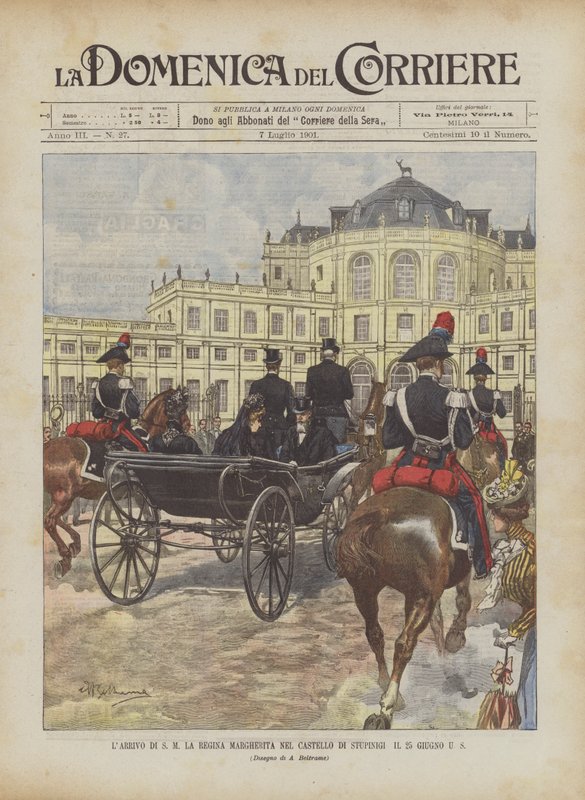 Margherita királynő érkezése a Stupinigi kastélyba június 25-én az Egyesült Államokban alkotó: Achille Beltrame