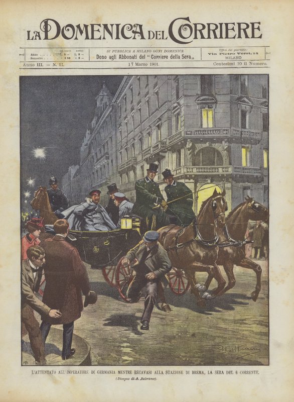 A német császár elleni támadás, miközben a brémai állomás felé tartott 6-án este alkotó: Achille Beltrame