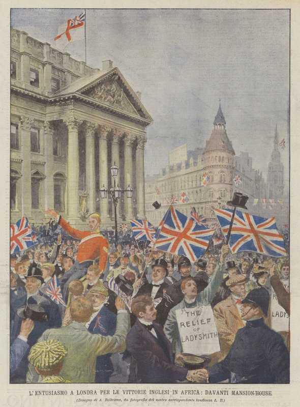 Londoni lelkesedés az afrikai brit győzelmekért, a kastély előtt alkotó: Achille Beltrame