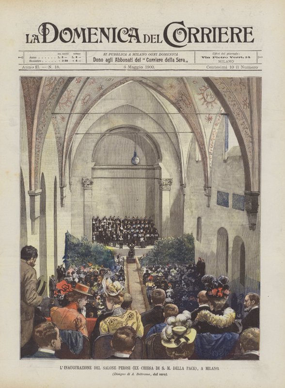 A Salone Perosi (egykori S M Della Pace templom) felavatása Milánóban alkotó: Achille Beltrame
