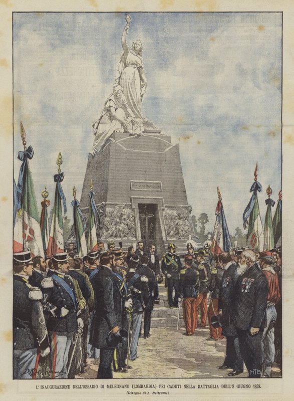 Az Ossario Di Melegnano (Lombardia) felavatása az 1859. június 8-i csatában elesettekért alkotó: Achille Beltrame