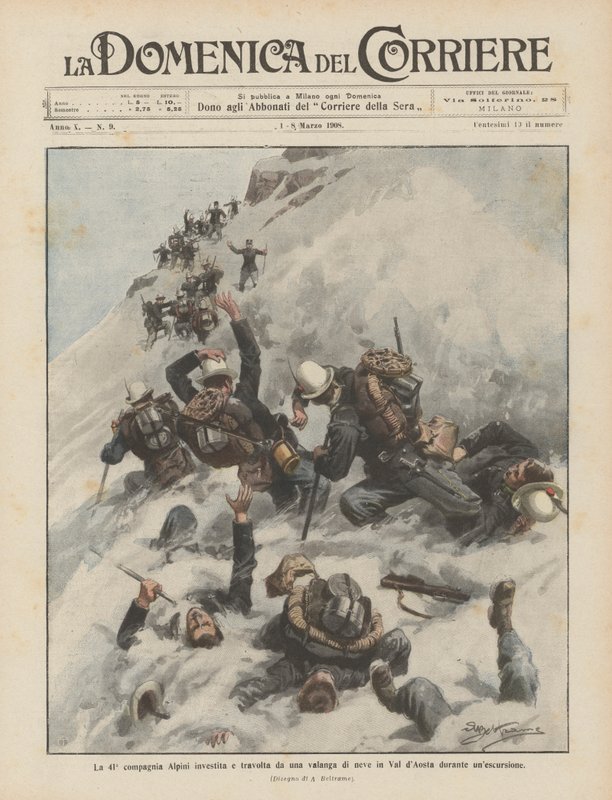 A 41. Alpini társaságot egy kirándulás során hólavina sújtotta Val dAostában alkotó: Achille Beltrame