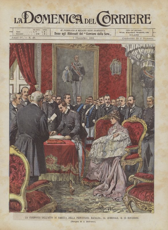 Mafalda hercegnő születési anyakönyvi ceremóniája, Quirinale, november 23. alkotó: Achille Beltrame