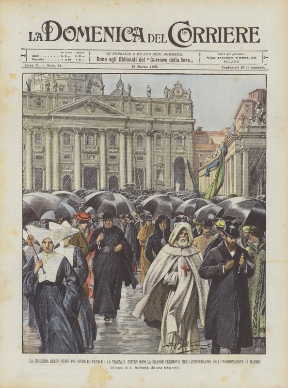 A pápai jubileumi ünnepek zárása, a Szent Péter tér a nagy ünnepség után? alkotó: Achille Beltrame