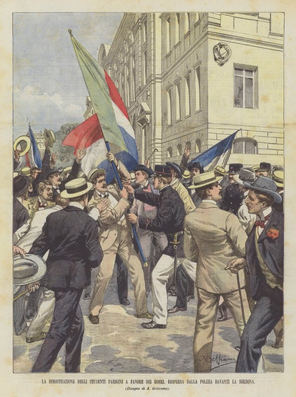 A párizsi diákok tüntetése a búrok mellett, a rendõrség feloszlatta a Sorbonne elõtt alkotó: Achille Beltrame