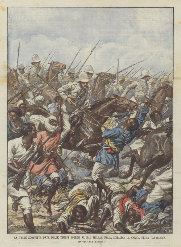 A brit csapatok súlyos veresége az őrült molla ellen Szomáliában, a lovassági roham alkotó: Achille Beltrame