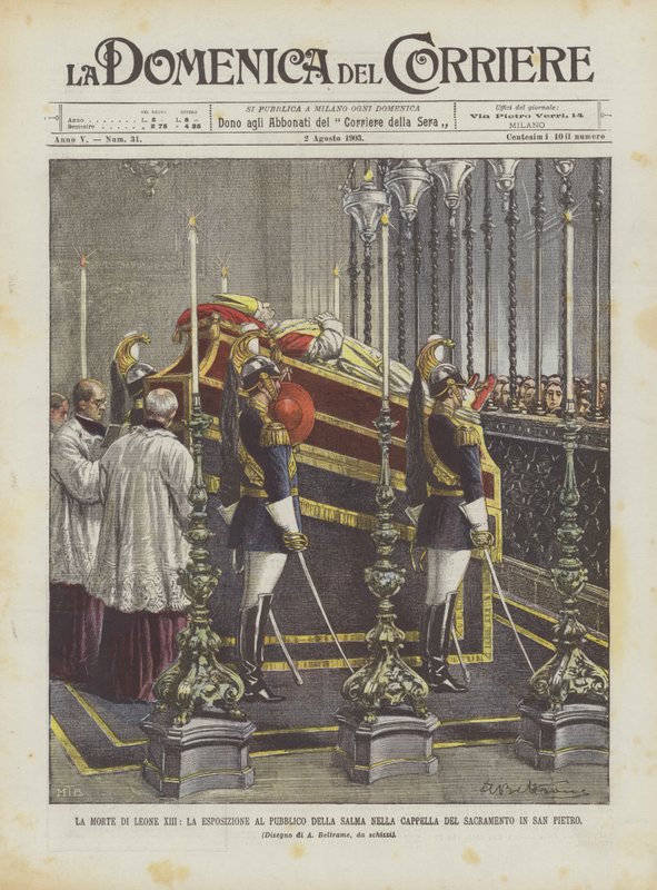 XIII. Leó halála, A test nyilvános bemutatása a San Pietro-i Szentségi kápolnában alkotó: Achille Beltrame