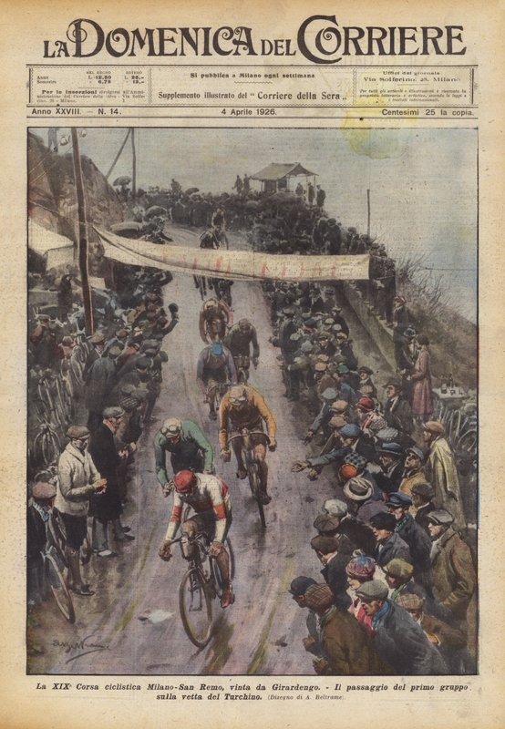 A XIX. Milánó-San Remo kerékpárverseny, amelyet Girardengo nyert alkotó: Achille Beltrame
