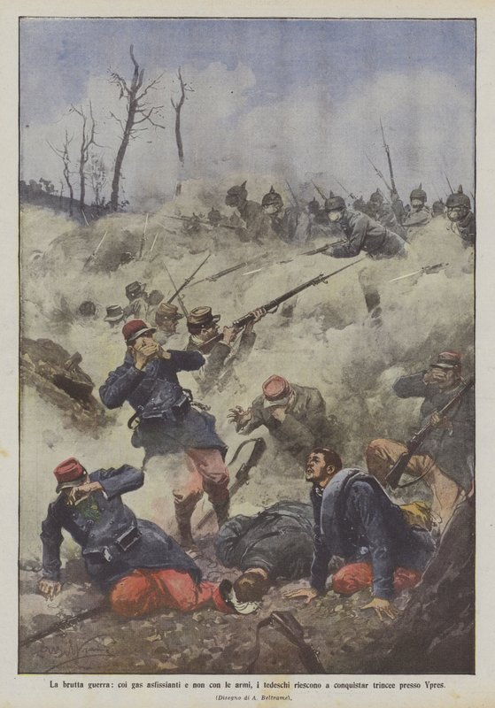 A rossz háború, fullasztó gázokkal és nem fegyverekkel, a németeknek sikerül meghódítaniuk az Ypres melletti lövészárkokat alkotó: Achille Beltrame