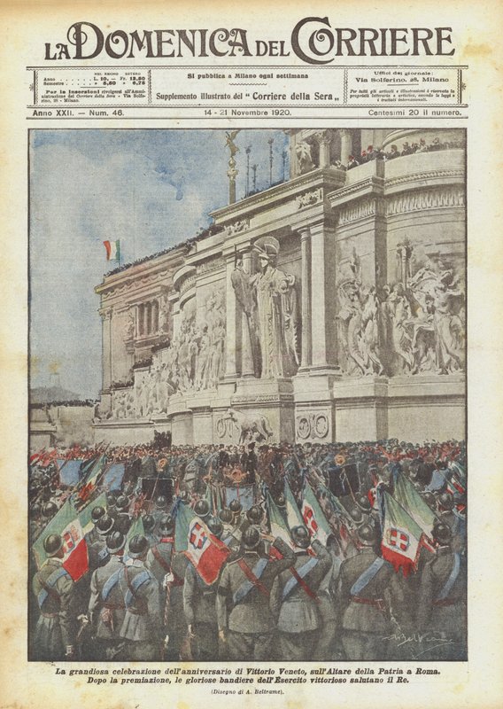 Vittorio Veneto évfordulójának grandiózus megünneplése a római Altare della Patrián alkotó: Achille Beltrame