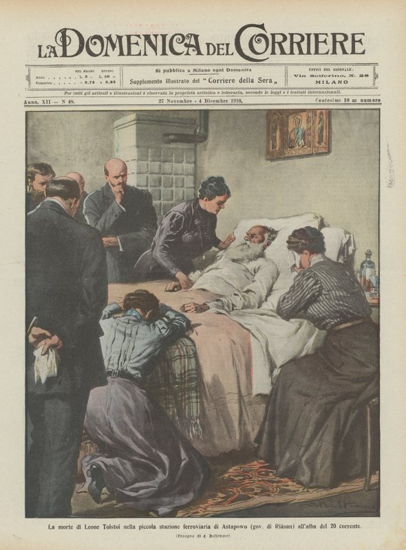 Leone Tolsztoj halála az astapowoi kis vasútállomáson (Riasan kormánya) 20-kor hajnalban. alkotó: Achille Beltrame