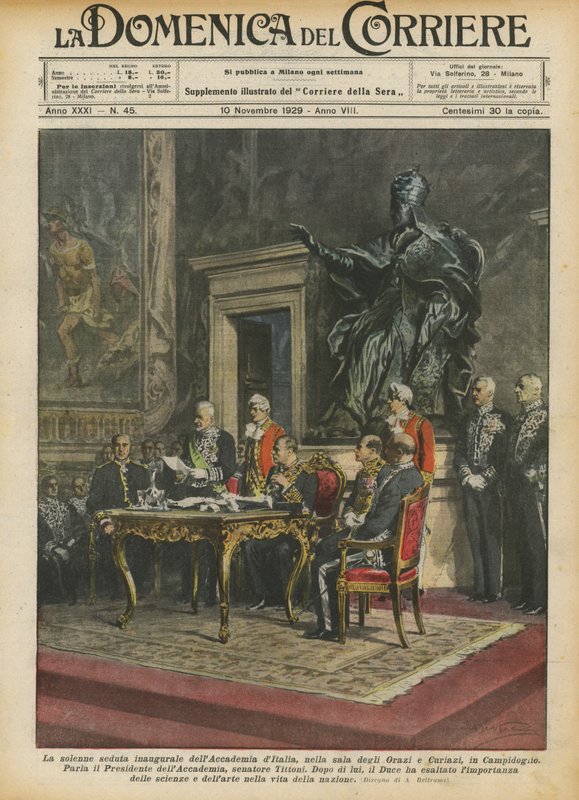 Az Olasz Akadémia ünnepélyes alakuló ülése az Orazi és Curiazi termében, a Capitoliumban alkotó: Achille Beltrame