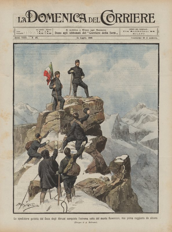 Az Abruzzi herceg vezette expedíció meghódítja a Ruwenzori-hegy extrém csúcsát? alkotó: Achille Beltrame
