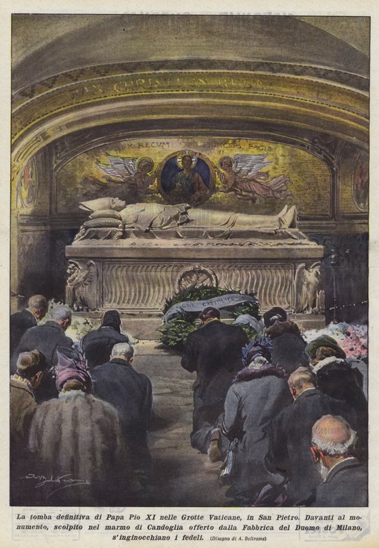 XI. Pius pápa végleges sírja a Vatikáni barlangokban, San Pietroban alkotó: Achille Beltrame