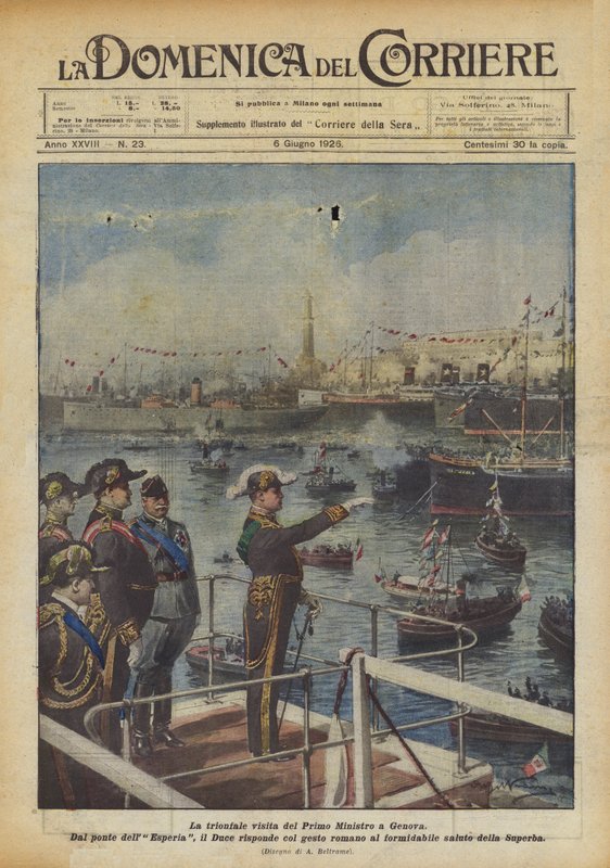 A miniszterelnök győzelmi látogatása Genovában alkotó: Achille Beltrame