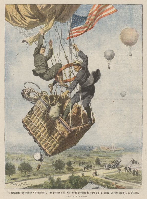 A Conqueror amerikai léggömb 300 méterről zuhant a Gordon Bennet Kupa berlini versenyén alkotó: Achille Beltrame