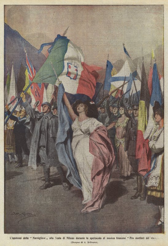 A Marseillaise lapoteózisa a milánói La Scalában a Pro muttilati delface francia zenei show alatt alkotó: Achille Beltrame