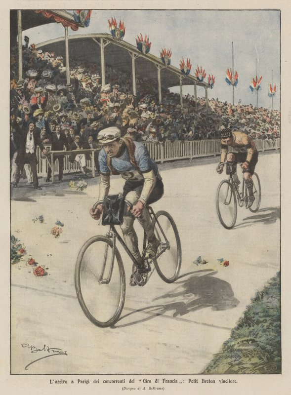 A Tour of France versenyzőinek, Petit Breton győztes Párizsba érkezése alkotó: Achille Beltrame