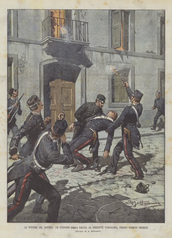 A kötelesség áldozatai, egy epizód a Varsalona brigand vadászatából, a Termini Imerese-nél alkotó: Achille Beltrame