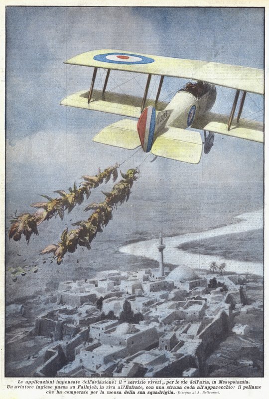 A légi közlekedés, a légutak étkeztetésének váratlan alkalmazásai Mezopotámiában alkotó: Achille Beltrame