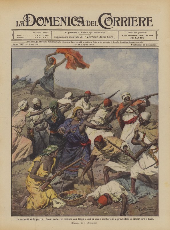 A háború érdekességei, arab nők, akik ruhával és hanggal uszítják a harcosokat? alkotó: Achille Beltrame