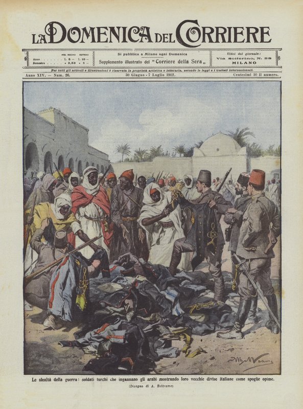 A háború árulása, török ​​katonák, akik becsapják az arabokat azzal, hogy régi egyenruhákat mutatnak nekik? alkotó: Achille Beltrame