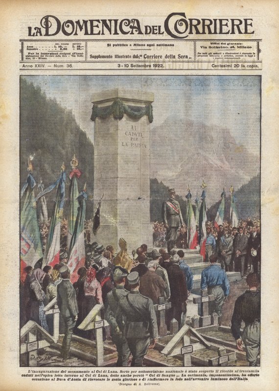 Az emlékmű felavatása Col di Lanában alkotó: Achille Beltrame