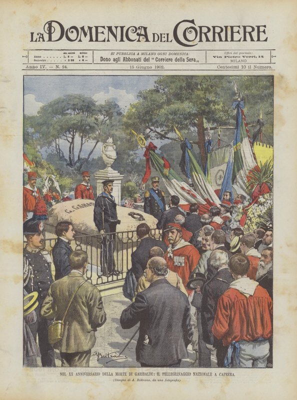 Garibaldi, a caprerai nemzeti zarándoklat halálának 20. évfordulóján alkotó: Achille Beltrame