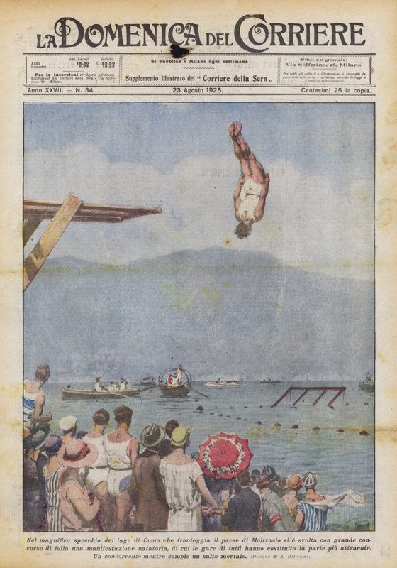 A Comói-tó pompás tükrében, amely Moltrasio városára néz, amivel együtt történt? alkotó: Achille Beltrame
