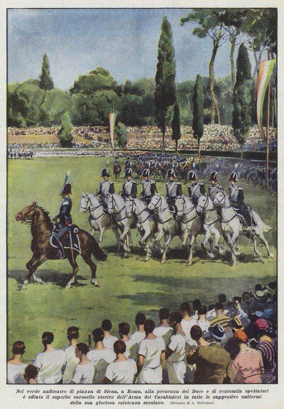 A római Piazza di Siena zöld amfiteátrumában, a Duce és százezer néző jelenlétében? alkotó: Achille Beltrame