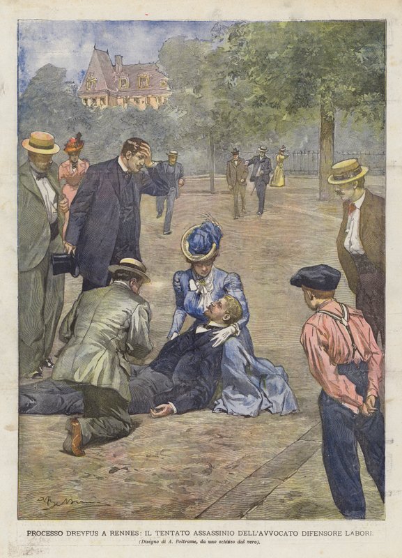 Dreyfus-per Rennes-ben, Labori védőügyvéd meggyilkolásának kísérlete alkotó: Achille Beltrame