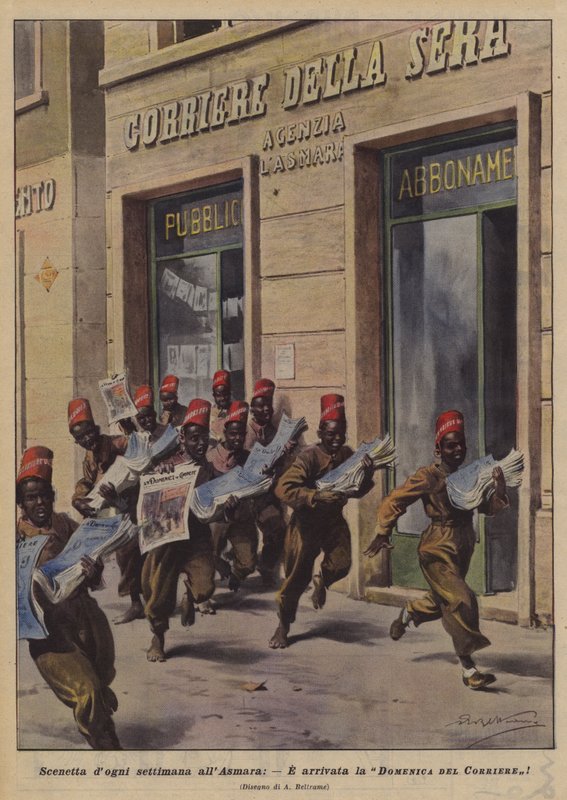 Vignetta dogni hét Asmarában alkotó: Achille Beltrame