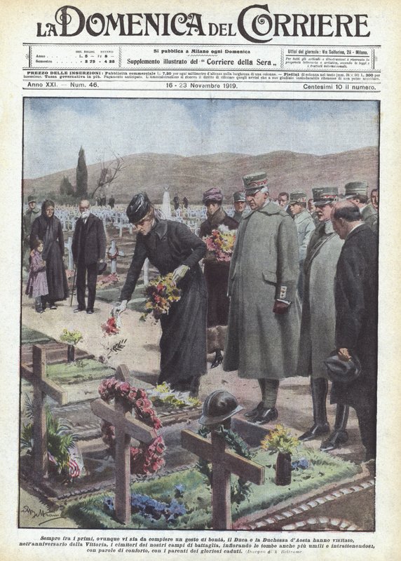 Mindig az elsők között van, ahol egy kedves gesztust kell tenni, Aosta hercege és hercegnéje? alkotó: Achille Beltrame