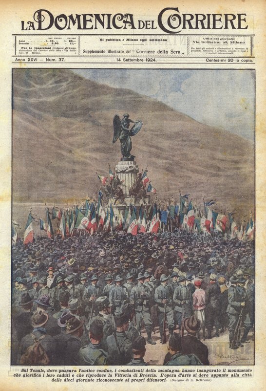 A Tonalén, ahol átment az ősi határ, avattak fel a hegyi harcosok? alkotó: Achille Beltrame