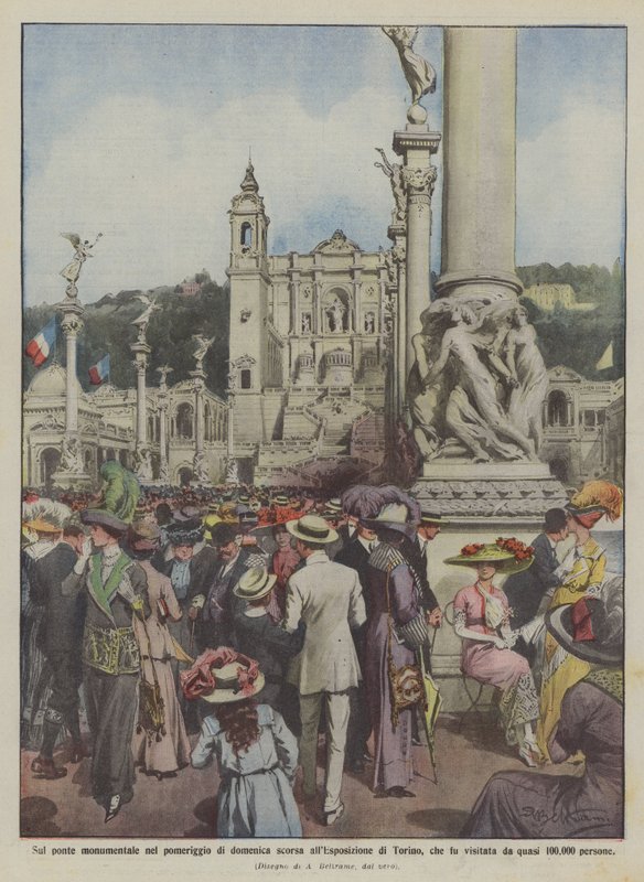 Ki látogatott meg múlt vasárnap délután a torinói kiállítás monumentális hídján? alkotó: Achille Beltrame