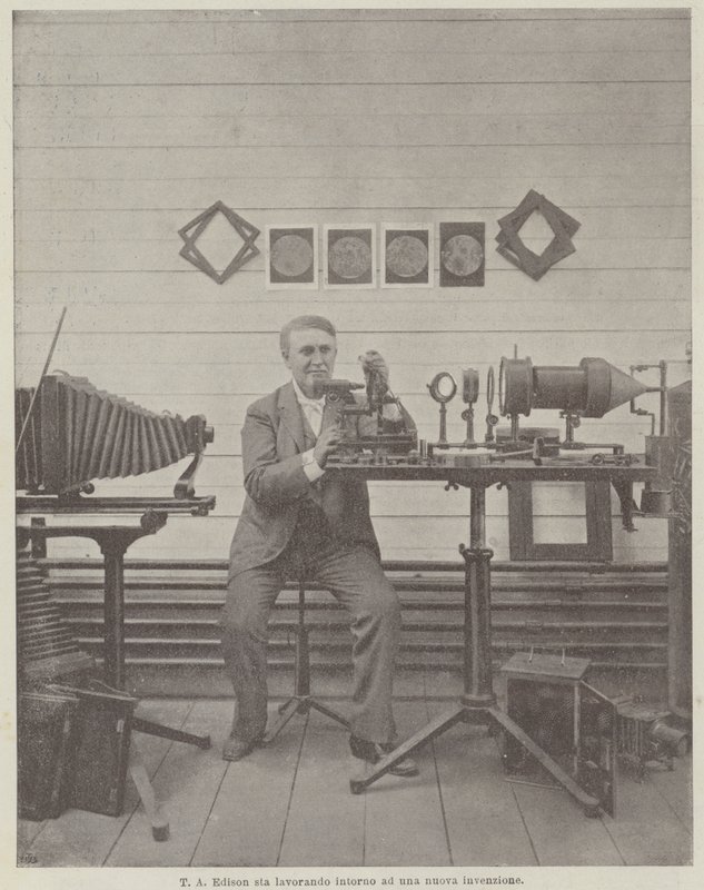 T A Edison egy új találmány körül dolgozik alkotó: Achille Beltrame