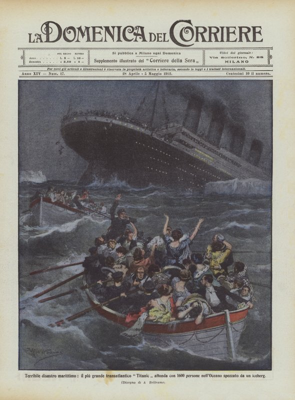 Szörnyű tengeri katasztrófa, elsüllyed a legnagyobb óceánjáró, a Titanic 1600 emberrel? alkotó: Achille Beltrame